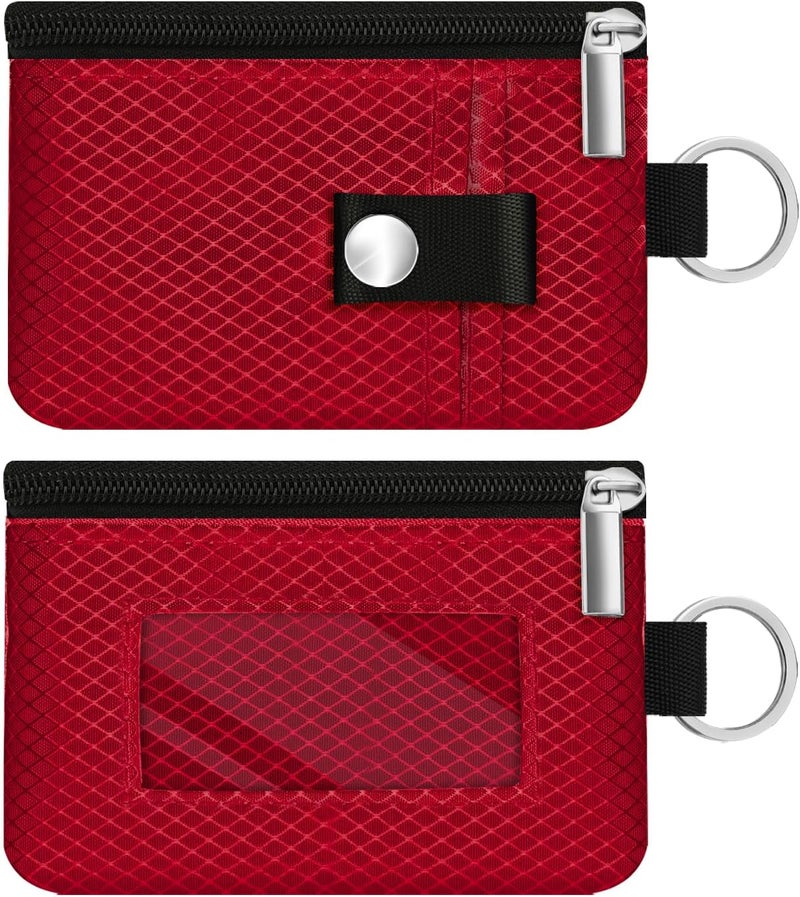 CCUMI Minimalist RFID Blocking Small Wallet with ID Window,WaterResistant Zip Id Case Wallet with Lanyard Keychain for Cards,Cash,Travel,Women,Men (Red) - Image 3